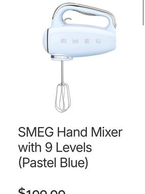SMEG Pastel Blue Hand Mixer - 9 Speed Handheld Mixer